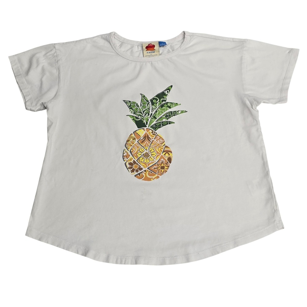 Farm Rio for Anthropologie White Pineapple Graphic T-Shirt Large Mosaic Print